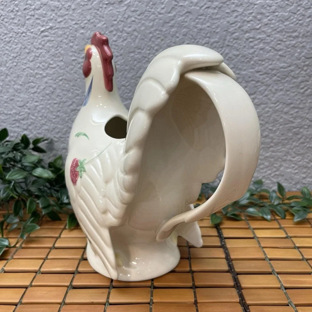 Vintage Lenox Poppies on Blue Barnyard Collection Rooster Pitcher Ceramic Large